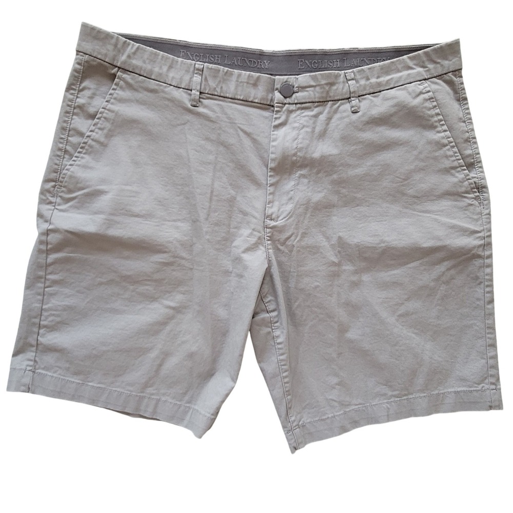 English Laundry Chino Shorts Mens 38 Gray Stretch Flat Front Classic Golf Travel